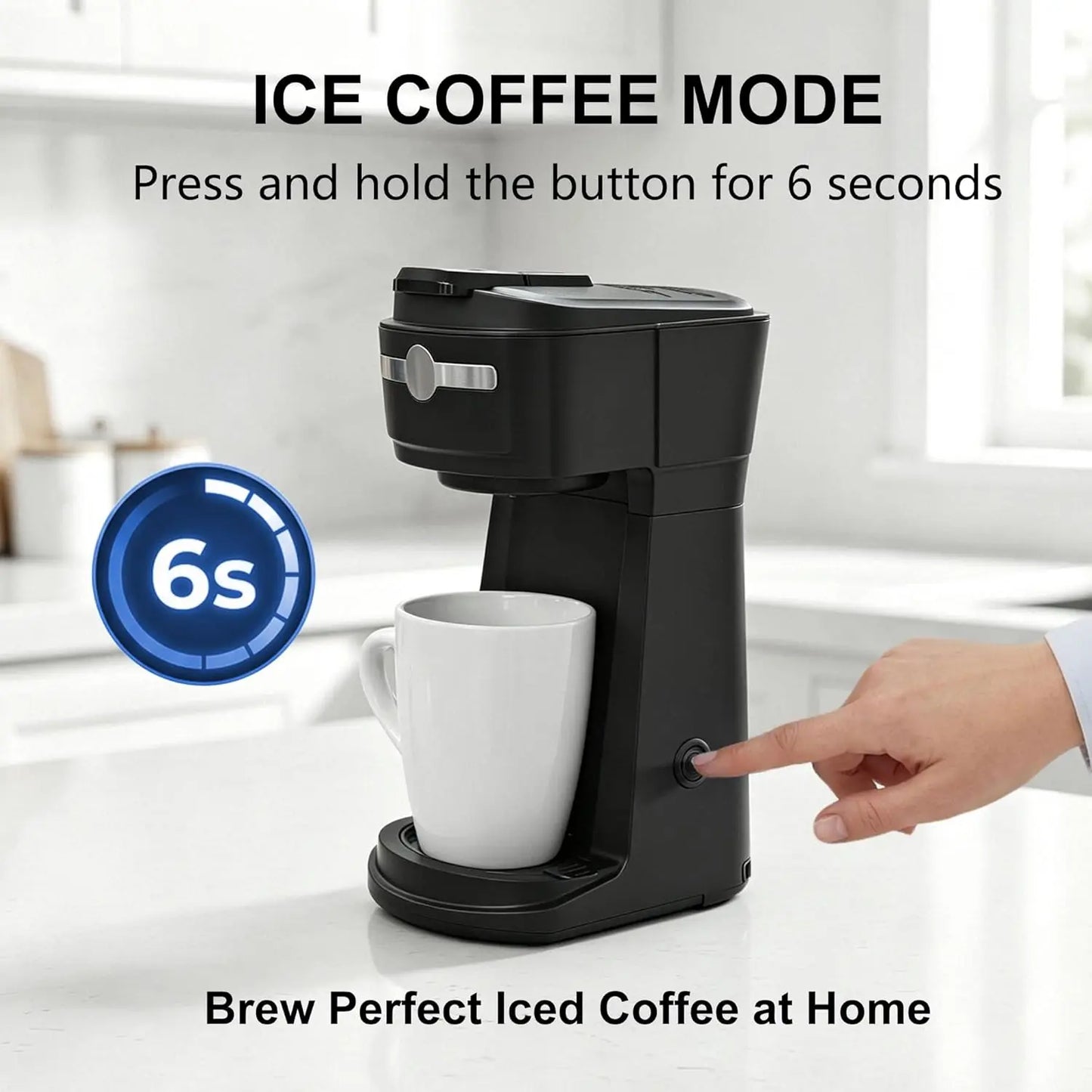 Single Serve Coffee Maker for K Cup & Ground Coffee, Fast Brew 6-14 Oz, Hot & Iced, Auto Shut Off, Reusable Filter