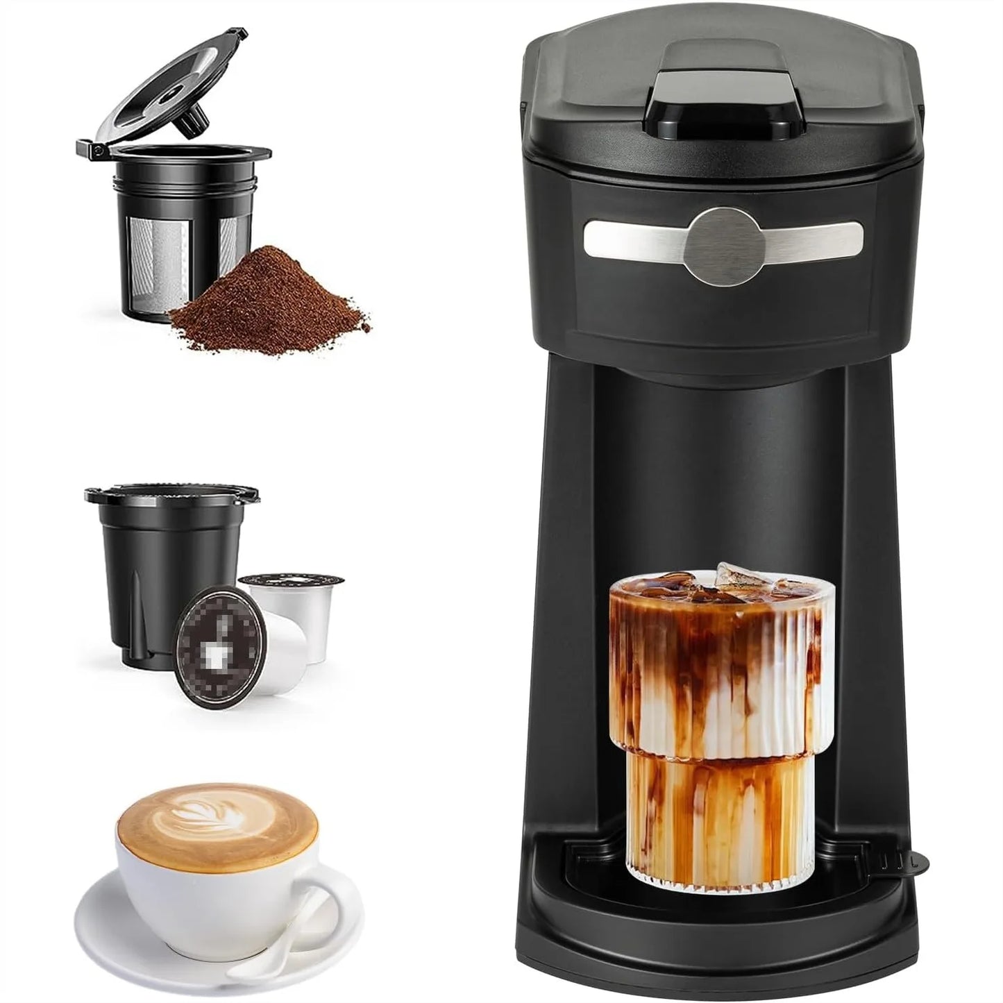 Single Serve Coffee Maker for K Cup & Ground Coffee, Fast Brew 6-14 Oz, Hot & Iced, Auto Shut Off, Reusable Filter