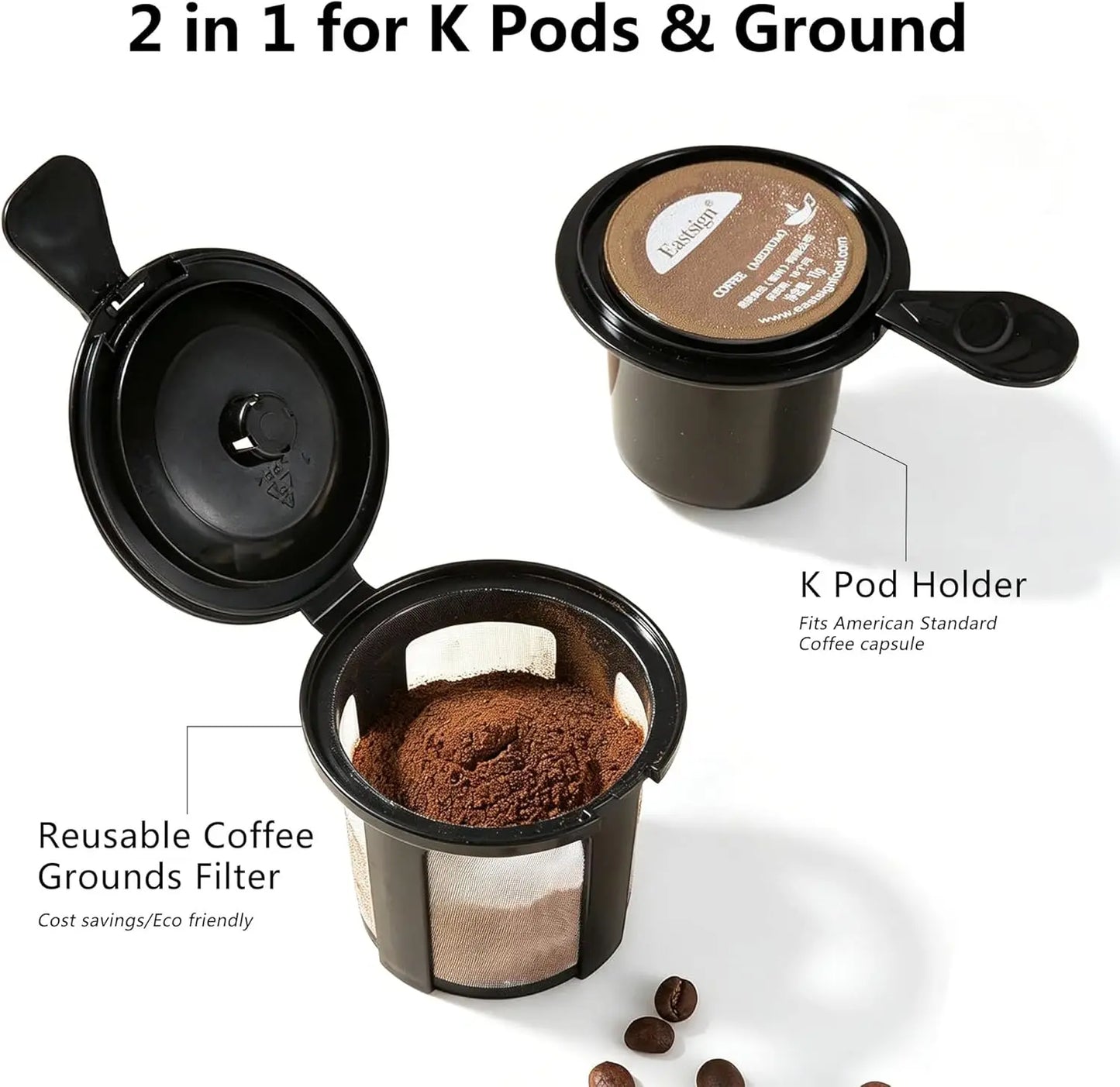 Single Serve Coffee Maker for K Cup & Ground Coffee, Fast Brew 6-14 Oz, Hot & Iced, Auto Shut Off, Reusable Filter